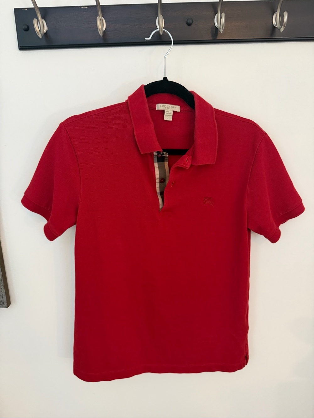 Burberry Red Polo with Signature Check Placket
